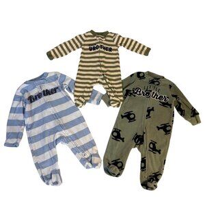 Carters Baby Boy 3-Pack Pajamas Little Brother Theme‎ Two 3M Size & One Newborn